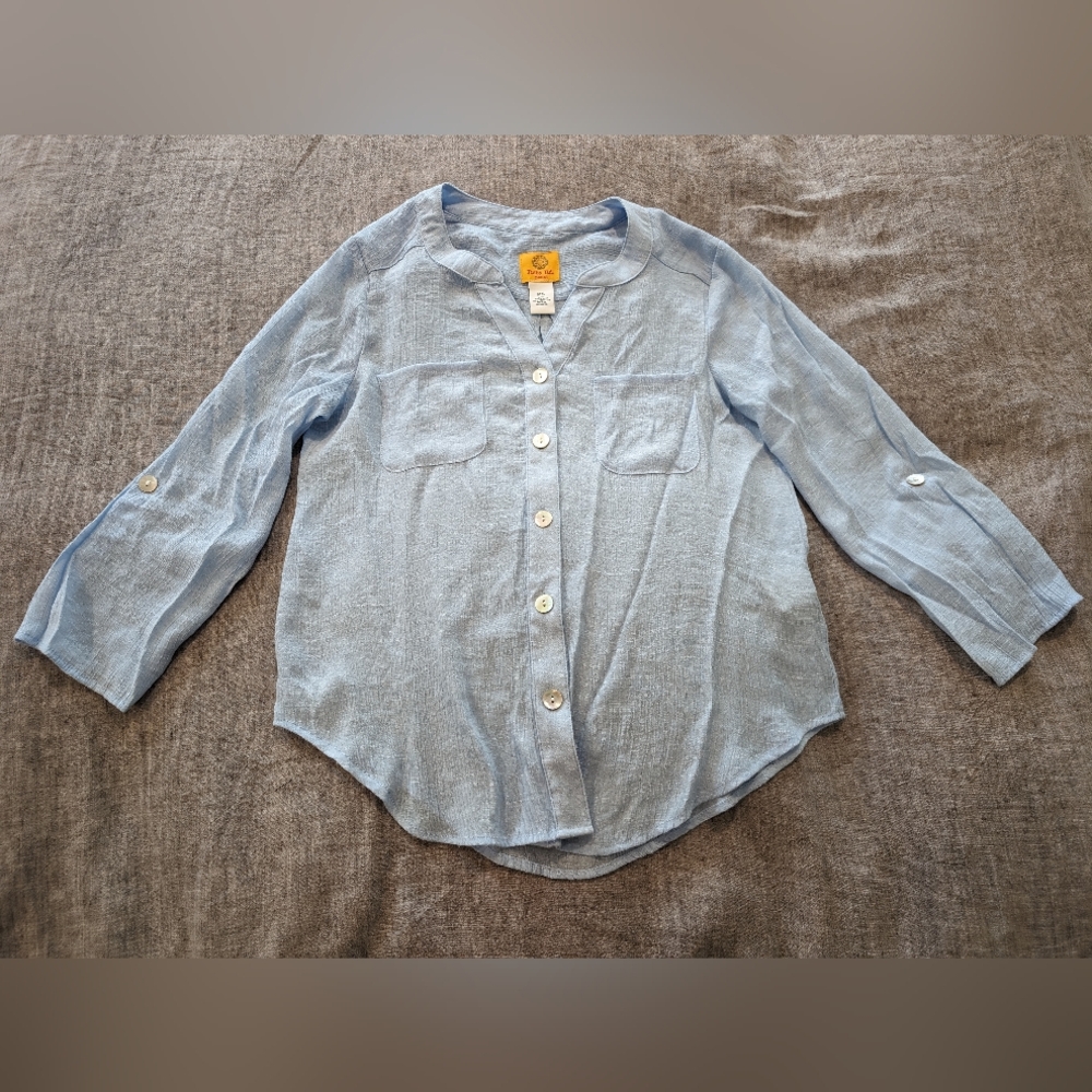 Ruby Rd. 3/4 Sleeve Button-Up Blouse Light Blue Size S Petite